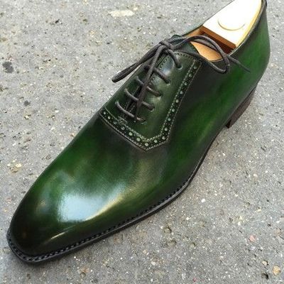  handmade mens green patina lace up oxford shoes luxury leather shoes - Thumbnail 3