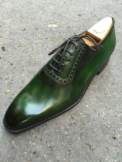  Handmade mens green patina lace up oxford shoes luxury leather shoes