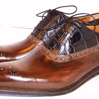  Handmade Brown Leather Patina Oxford Laces for Men Suit Shoes Dress - Thumbnail 1