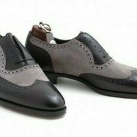 Handmade men's leather gray & black correspondent dress shoes custom made - Thumbnail 4