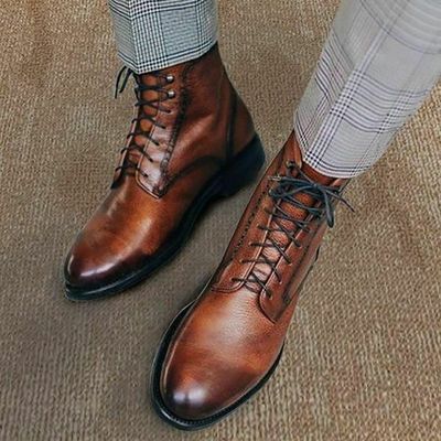  handmade handmade leather light brown ankle boots for men - Thumbnail 3