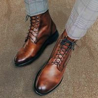  Handmade handmade leather light brown ankle boots for men - Thumbnail 4
