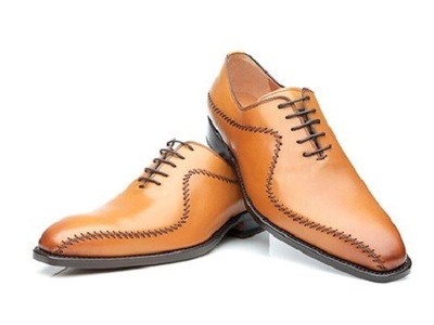  Handmade Cognac Leather Men's Lace Up Brogue Dress Wing Shoes