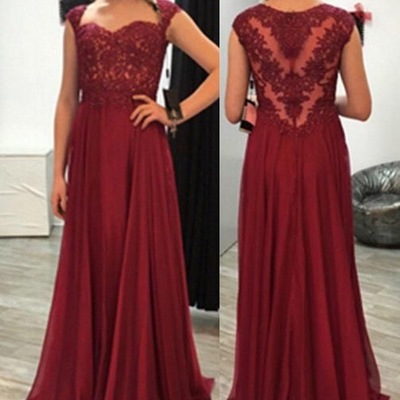 Burgundy chiffon long prom dresses with appliques - Thumbnail 3