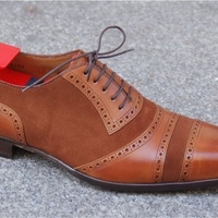 Descent Brown Cap Toe Oxford Formal Handmade Shoes For Men - Thumbnail 1