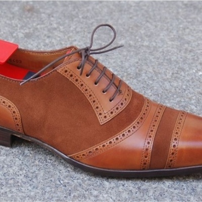 Descent brown cap toe oxford formal handmade shoes for men - Thumbnail 3
