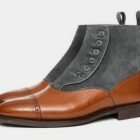Handmade Awsome Looking Brown Grey Cap Toe Ankle Boot in Leather Suede For Men - Thumbnail 1