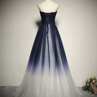 Blue tulle long prom dress evening dress - Thumbnail 2
