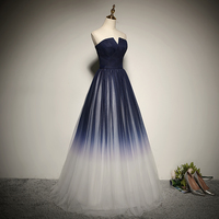 Blue tulle long prom dress evening dress - Thumbnail 3