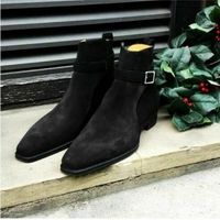 Handmade Men's Black Jodhpur Monk Strap High Ankle Dress Boots, Real Suede Boots - Thumbnail 4
