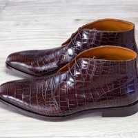 Handmade Men's Lace Up Crocodile Texture Ankle Dress Boots, Real Leather Boots - Thumbnail 1