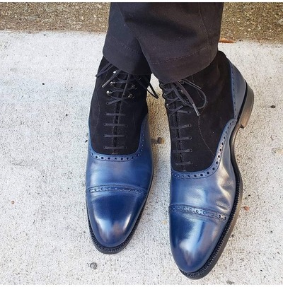 Handmade Mens Navy Blue Lace up Ankle Boots, Blue Dress Boot for Mens