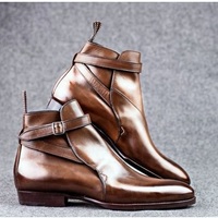 Handmade Men Brown Jodhpur Monk Strap Round Toe Dress Boots, Real Leather - Thumbnail 4