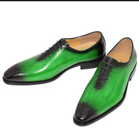 Handmade Awsome Looks Brogue Green Leather Black Tone Formal Pant Coat Shoes - Thumbnail 1