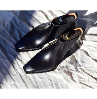 Handmade Men's Black Chelsea Square Toe Ankle Dress Boots, Real Leather Boots