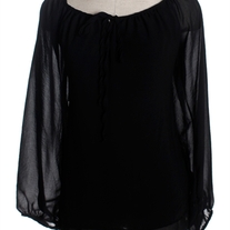 Crepe Peasant Blouse - Black