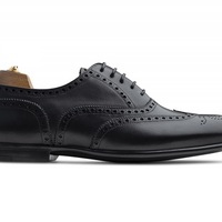 On Market Demand Black Handmade Brogue Wingtip Pure Leather Shoes For Men - Thumbnail 1