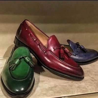 Customize different color tassel loafers apron toe premium leather formal shoes 3 pair hot sale - Thumbnail 4