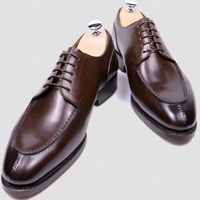 Handmade Men's Dark Brown Split Toe Blucher Premium Leather Formal Dress Shoes - Thumbnail 4
