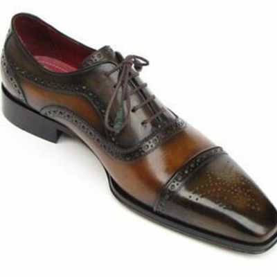 Burnished brown tone brogue cap toe customized superior leather laceup men shoes