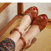 Retro Peep Toe Summer Sandals - Thumbnail 1