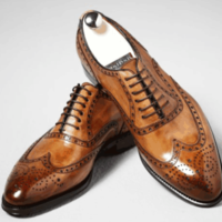 Oxford Shiny Brown Full Brogue Burnished Toe Wing Tip Real Leather Lace up Shoes - Thumbnail 4