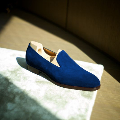 New handmade decent royal blue formal shoes in genuine suede for men