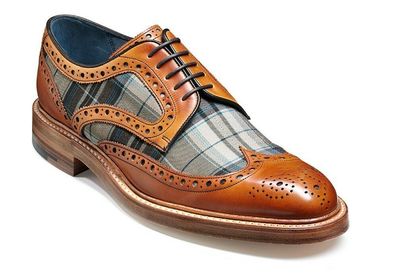 Brown Color Oxford Tweed Brogue Toe Wing Tip Genuine Leather Lace Up Dress Shoes