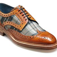 Brown Color Oxford Tweed Brogue Toe Wing Tip Genuine Leather Lace Up Dress Shoes - Thumbnail 4