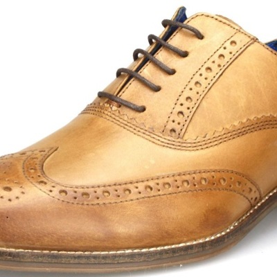 Men's tan brown oxford full brogue toe wing tip vintage leather lace up shoes