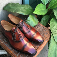 Handmade Leather Cognac Patina Oxfords for Men Custom Made Formal Dress Shoes - Thumbnail 4