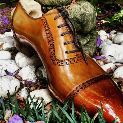 Unique new handmade ten brogue cap toe anniversary lace up shoes in genuine leather for men - Thumbnail 5