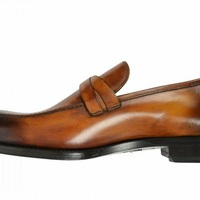  Men's Handmade Light Brown Leather Toned Dress Slipper Shoes Unique Own - Thumbnail 1