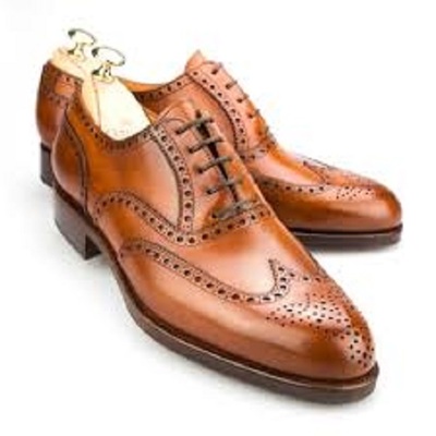  Handmade Cognac Leather Men's Lace Up Brogue Dress Shoes Wing Toe Shoes
