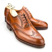  Handmade Cognac Leather Men's Lace Up Brogue Dress Shoes Wing Toe Shoes - Thumbnail 4