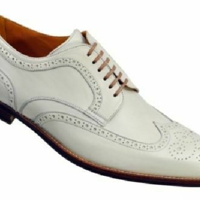 Men oxford white color full brogue toe wing tip handmade genuine leather shoes
