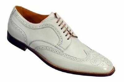 Men Oxford White Color Full Brogue Toe Wing Tip Handmade Genuine Leather Shoes