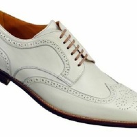 Men Oxford White Color Full Brogue Toe Wing Tip Handmade Genuine Leather Shoes - Thumbnail 4