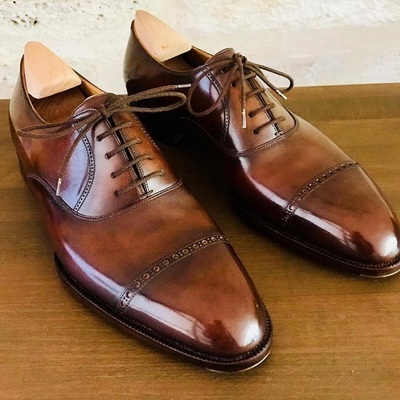  handmade cognac leather classic patina oxfords for men custom dress shoe