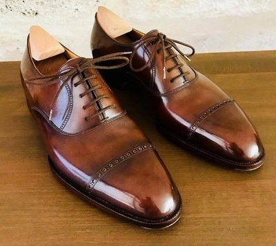  Handmade Cognac Leather Classic Patina Oxfords for Men Custom Dress Shoe
