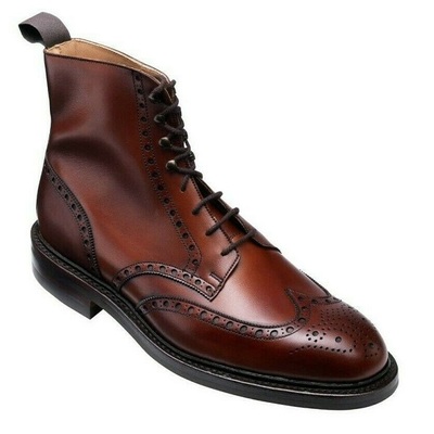 Maroon red color full brogue toe wing tip vintage leather lace up ankle boots - Thumbnail 4