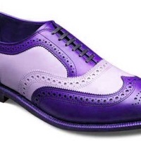 New Oxford Shoes Purple White Cont Wingtip Brogue Premium Leather Made By Hand - Thumbnail 4