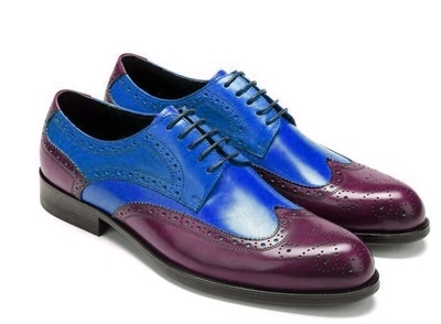 Magnificent maroon Blue Cont Wingtip Brogue Real Leather Handmade Oxford Shoes