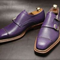 Royal Affair Violet Hand Stitch Cap Toe Dual Monk Strap Men's Formal Dress Shoes - Thumbnail 4