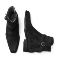 Men's Black Jodhpur High Ankle Rounded Buckle Strap Suede Leather Boots  - Thumbnail 4