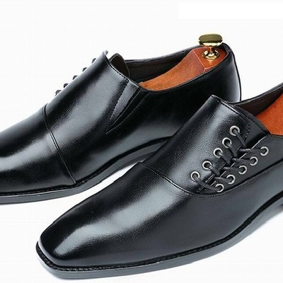 Black men's oxford shoes premium quality leather derby toe lace-up handmade