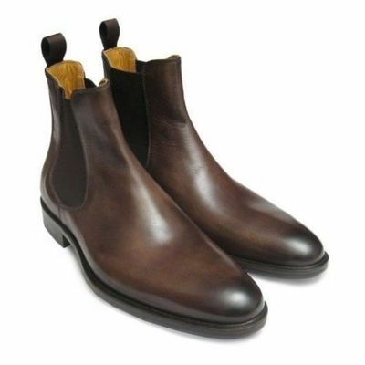 Men handmade chelsea boots brown custom made pure leather sole boots for men - Thumbnail 2