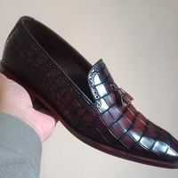 Handmade Men's Crocodile Texture Leather Tassels Square Toe Slip On Dress Shoes - Thumbnail 1