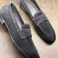 Handmade Men's Ash Black Round Toe Loafer Dress Shoes, Real Suede Office Shoes - Thumbnail 1