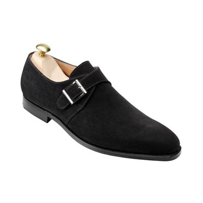 Men black monk single buckle strap rounded derby toe suede genuine leather shoes